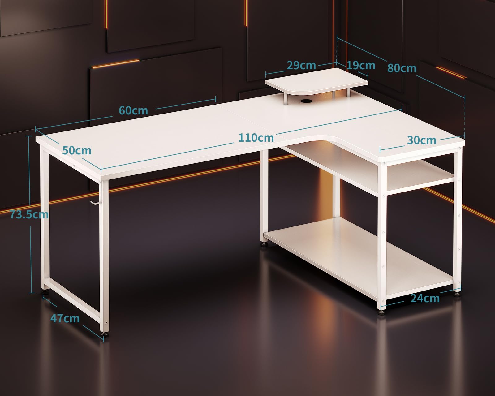 【M3098-143-103】ゲーミングデスク パソコンデスク L字　110㎝ M3098-143-103】ゲーミングデスク パソコンデスク L字 110㎝ 可動棚 金具